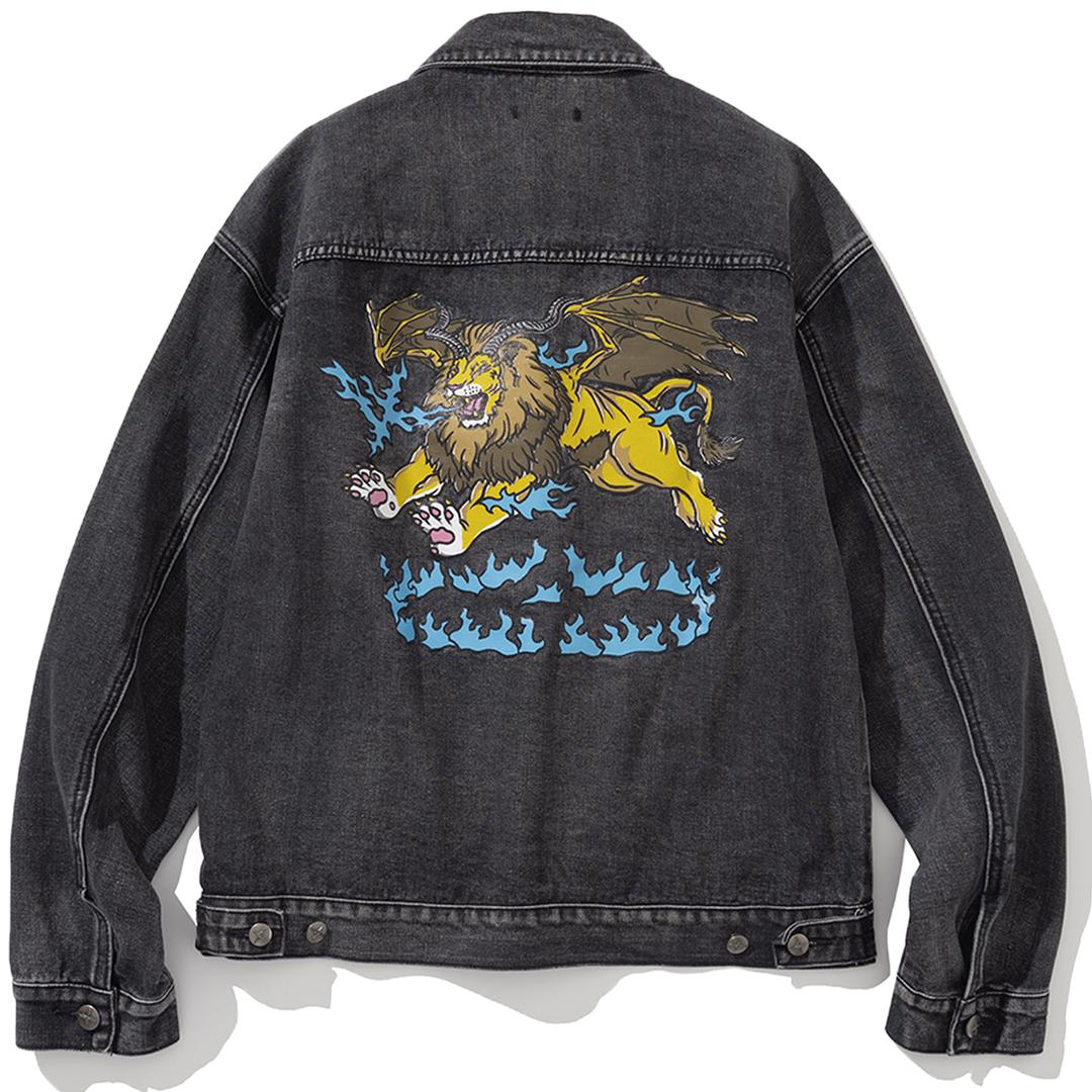 Flying Horned Lion Denim Jacket - Black