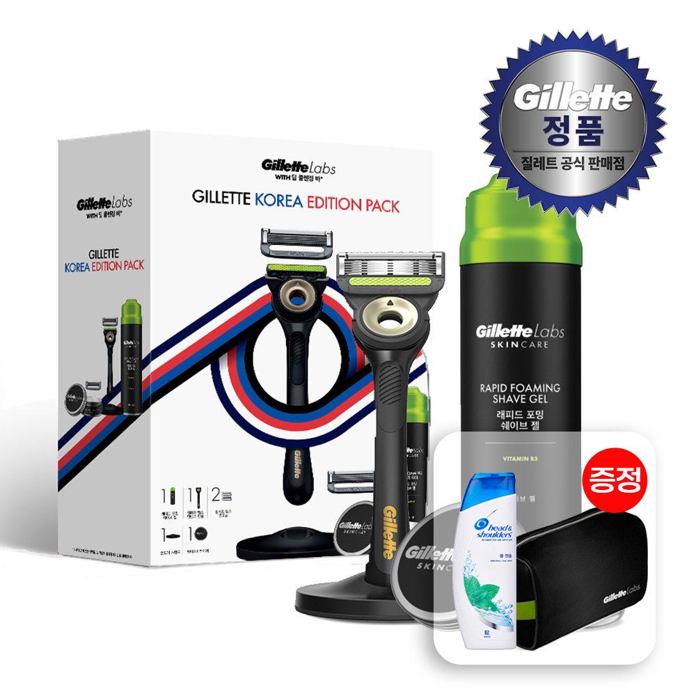 [코세페]질레트랩스 딥클렌징바 코리아에디션(핸들1 + 면도날2 + 젤 + 모이스처라이져) + 트래블파우치 + 미니샴푸[S471][S528]