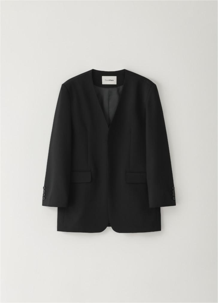 Collarless Tailored Jacket Black