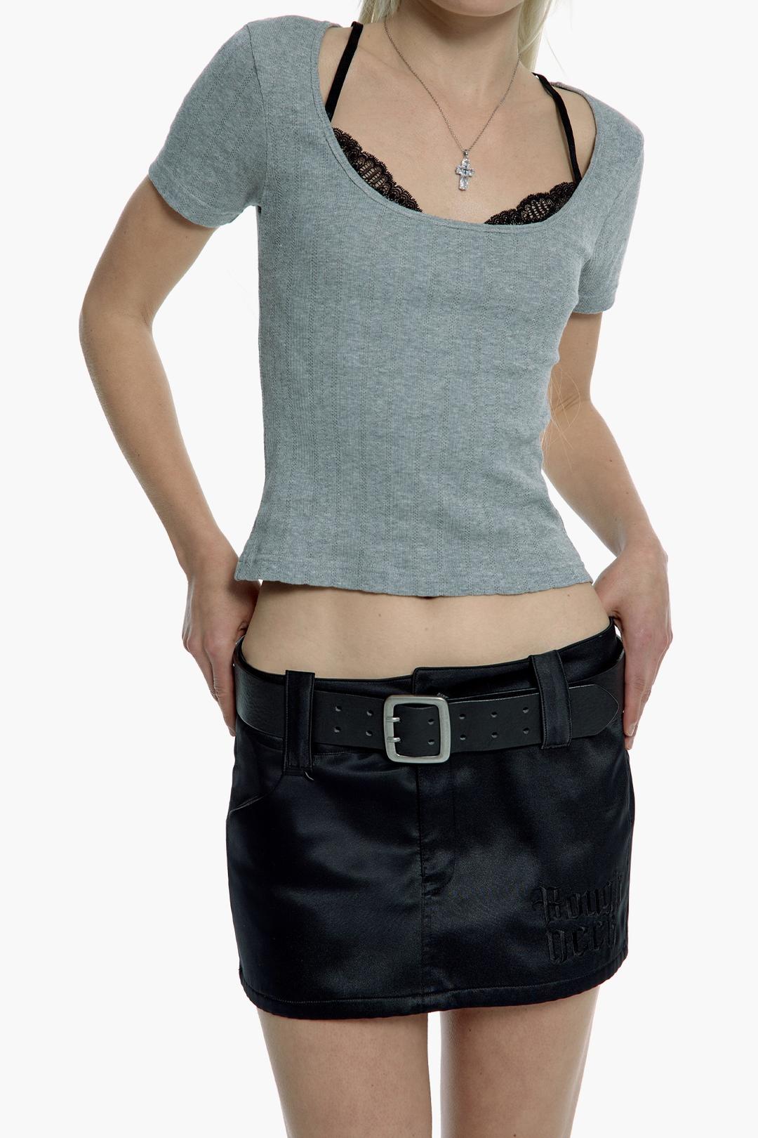 LACE POINT KNIT TOP GRAY