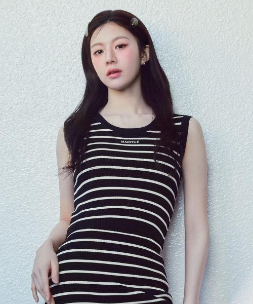 W STRIPE SLEEVELESS KNIT SET-UP black
