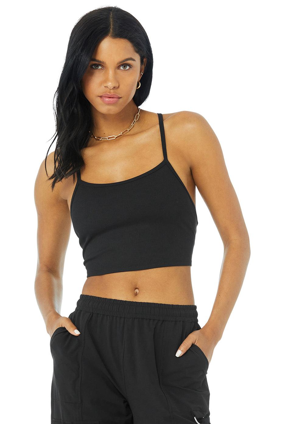 Alosoft Ribbed Crop Calm Tank - Black - Black / XS