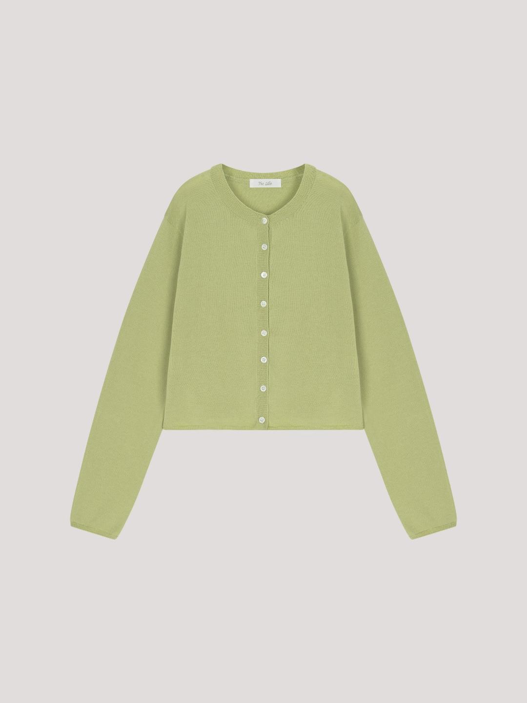Crop button cardigan_light olive