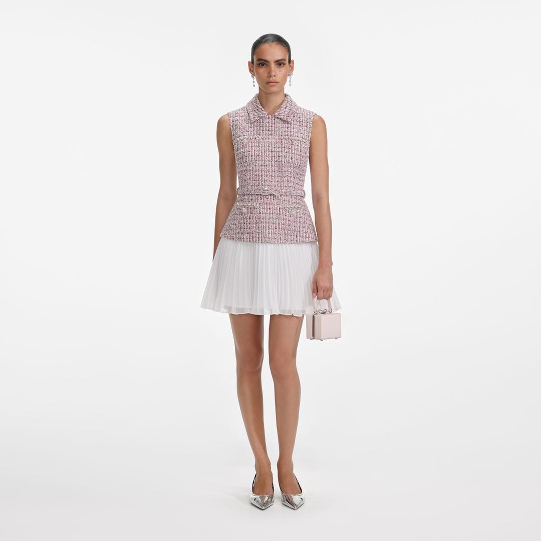 Pink Boucle Chiffon Mini Dress - UK 4