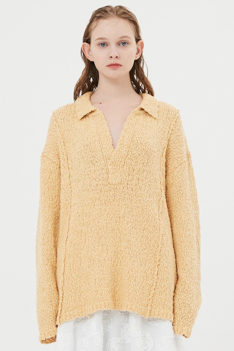 (2차 재입고) UNISEX, Roen Pin Tuck Loosfit Collar Knit / Vanilla Yellow