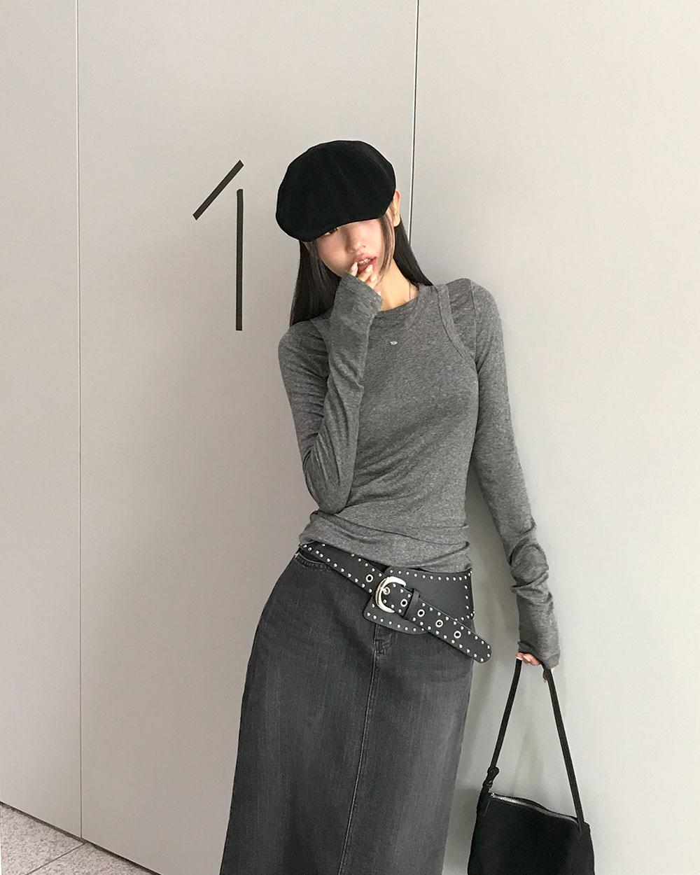 베이델리 [MADE/울함유]마롱 레이어드 나시 긴팔티 세트