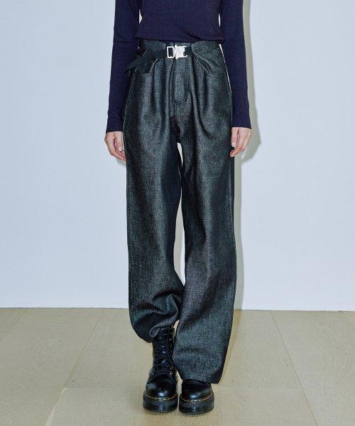 우알롱 Western washed boots-cut denim pants - BLUE - 위시버킷