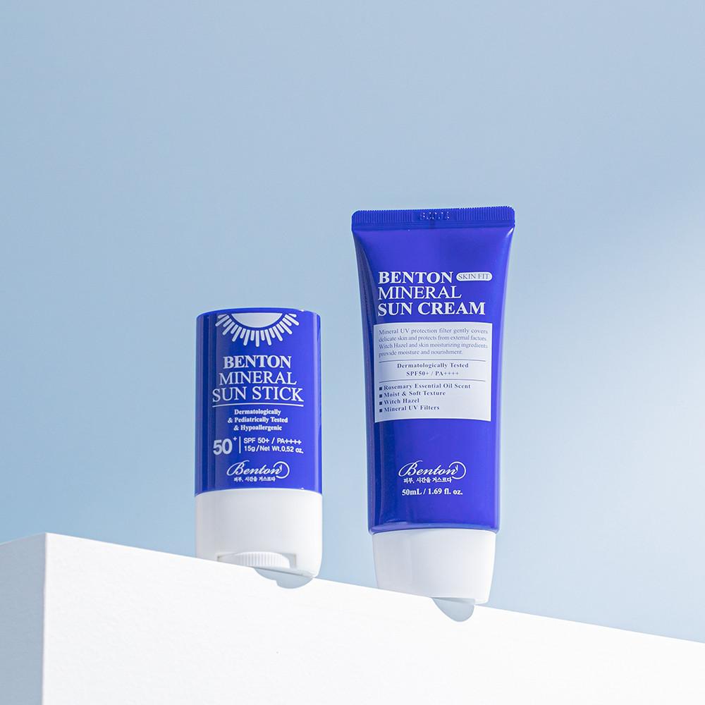 [벤튼] 선케어 2종세트 (스킨핏 미네랄 선크림 50ml  + 무기자차 선스틱 SPF50+/PA++++ 15g)