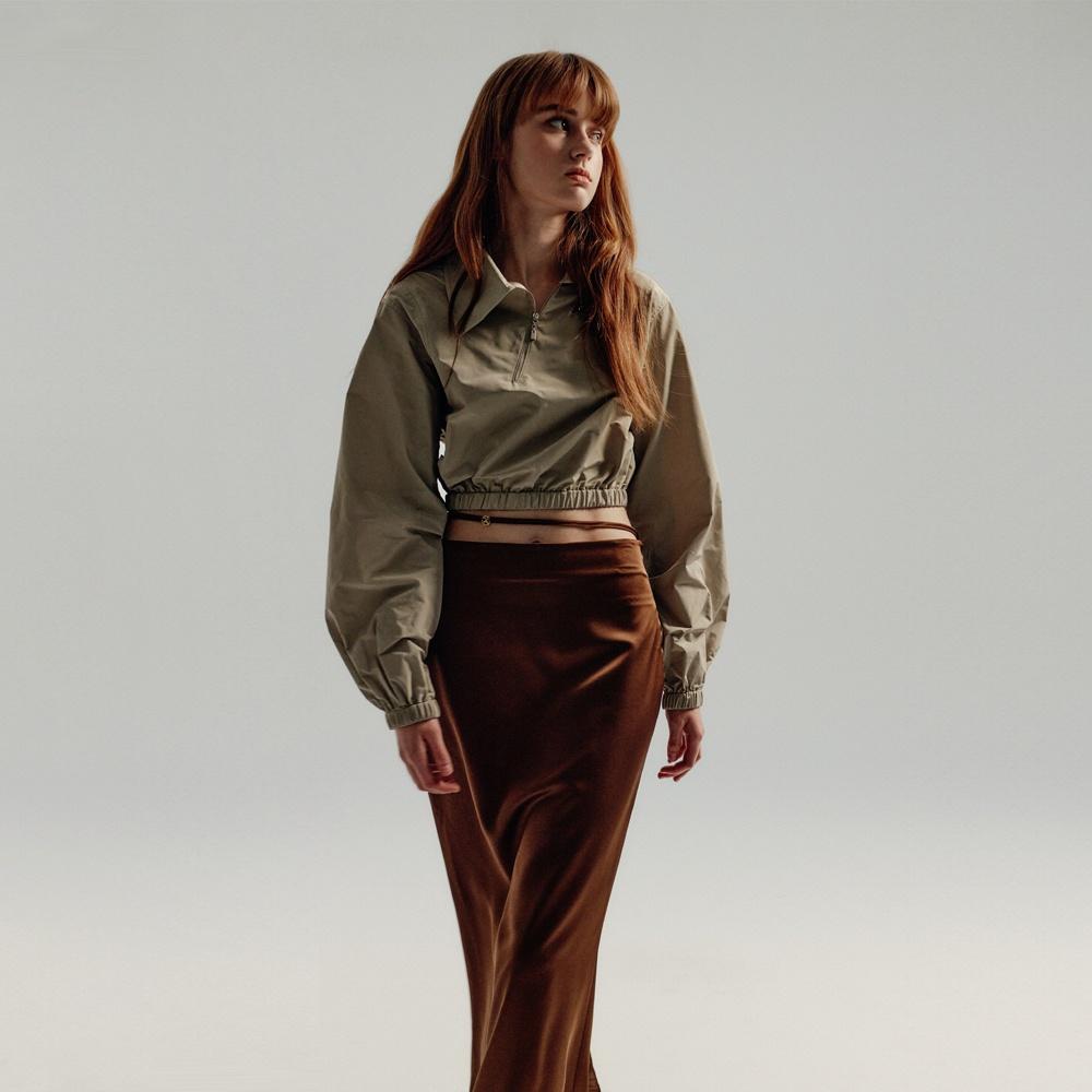 STRING SATIN MIDI SKIRT - BROWN