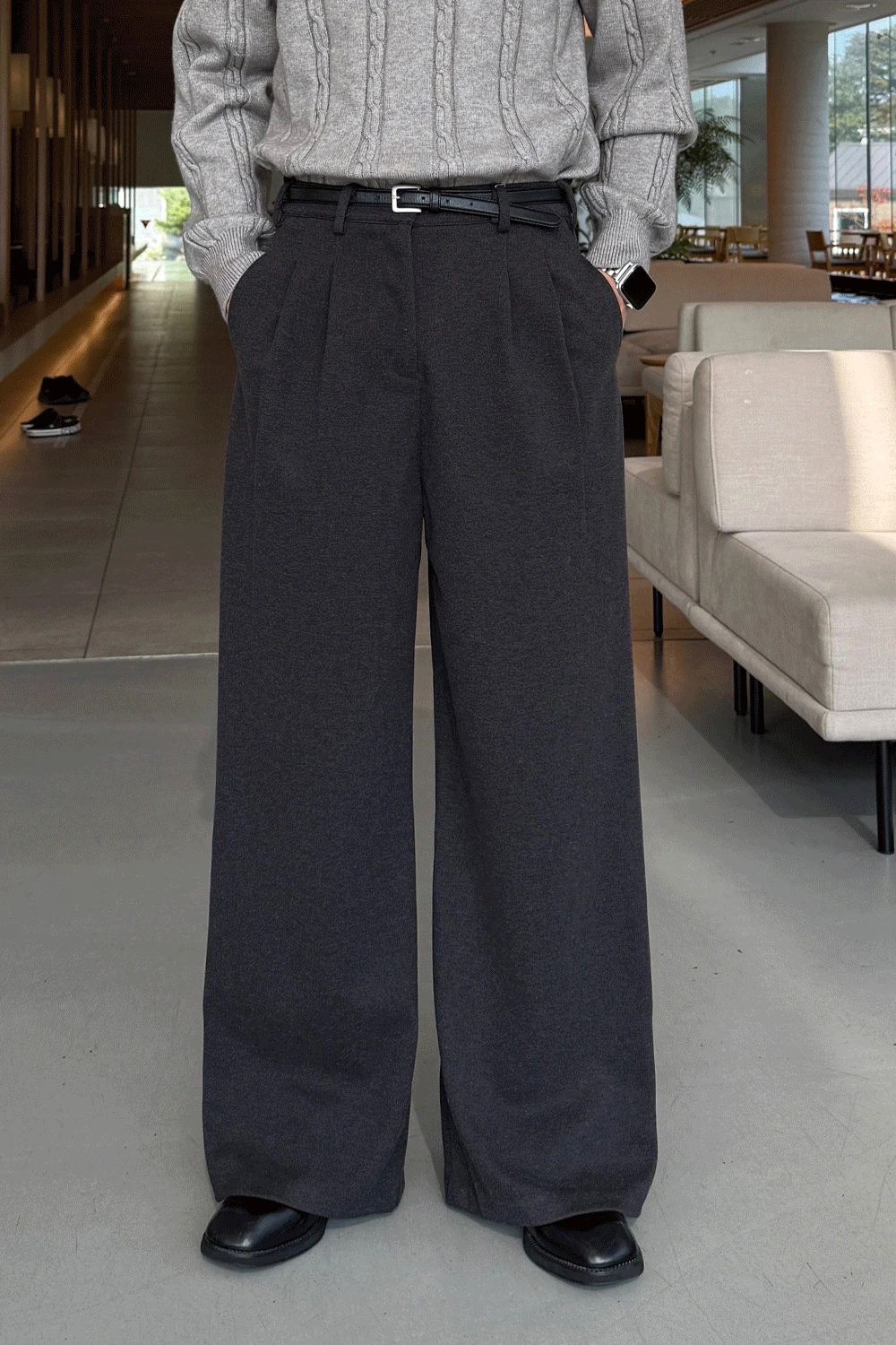 [모직][숏&기본&롱][3단기장] 웨이른 투 핀턱 인밴딩 와이드 슬랙스