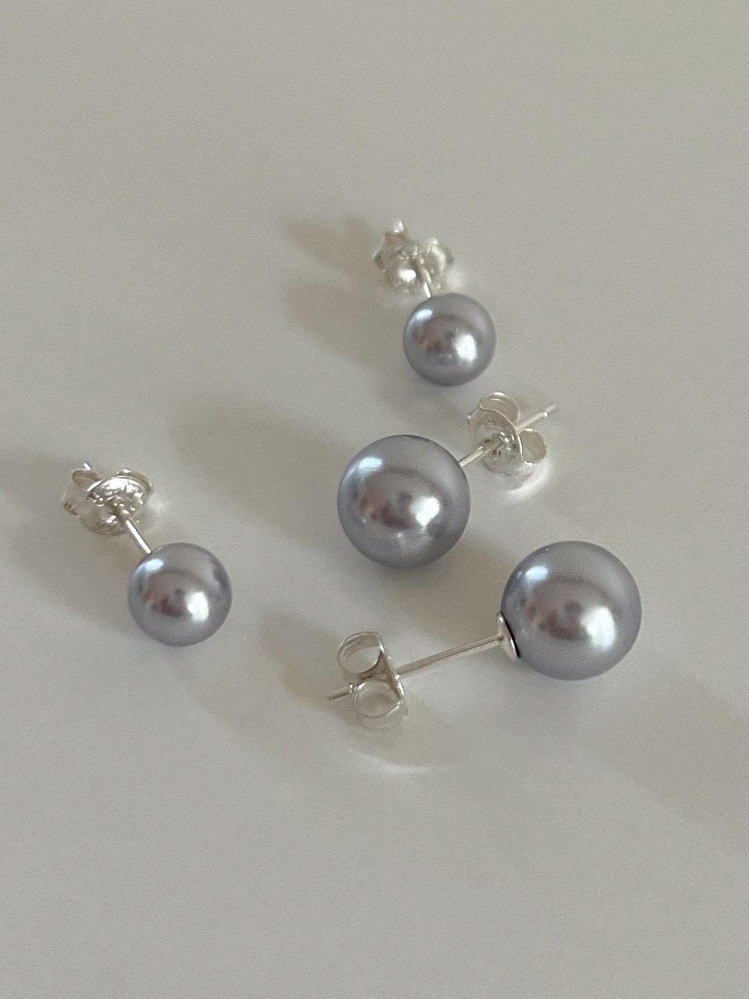 실버925 엔젤 스와로브스키 흑진주 그레이 진주 스터드 귀걸이 3sizes