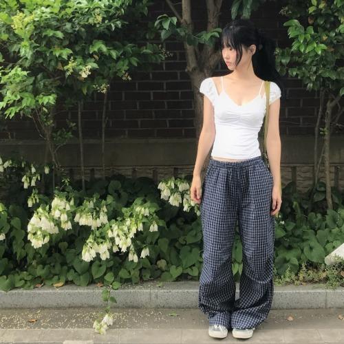 (3 C ᵒ l o🅡) 무드 체크 밴딩팬츠