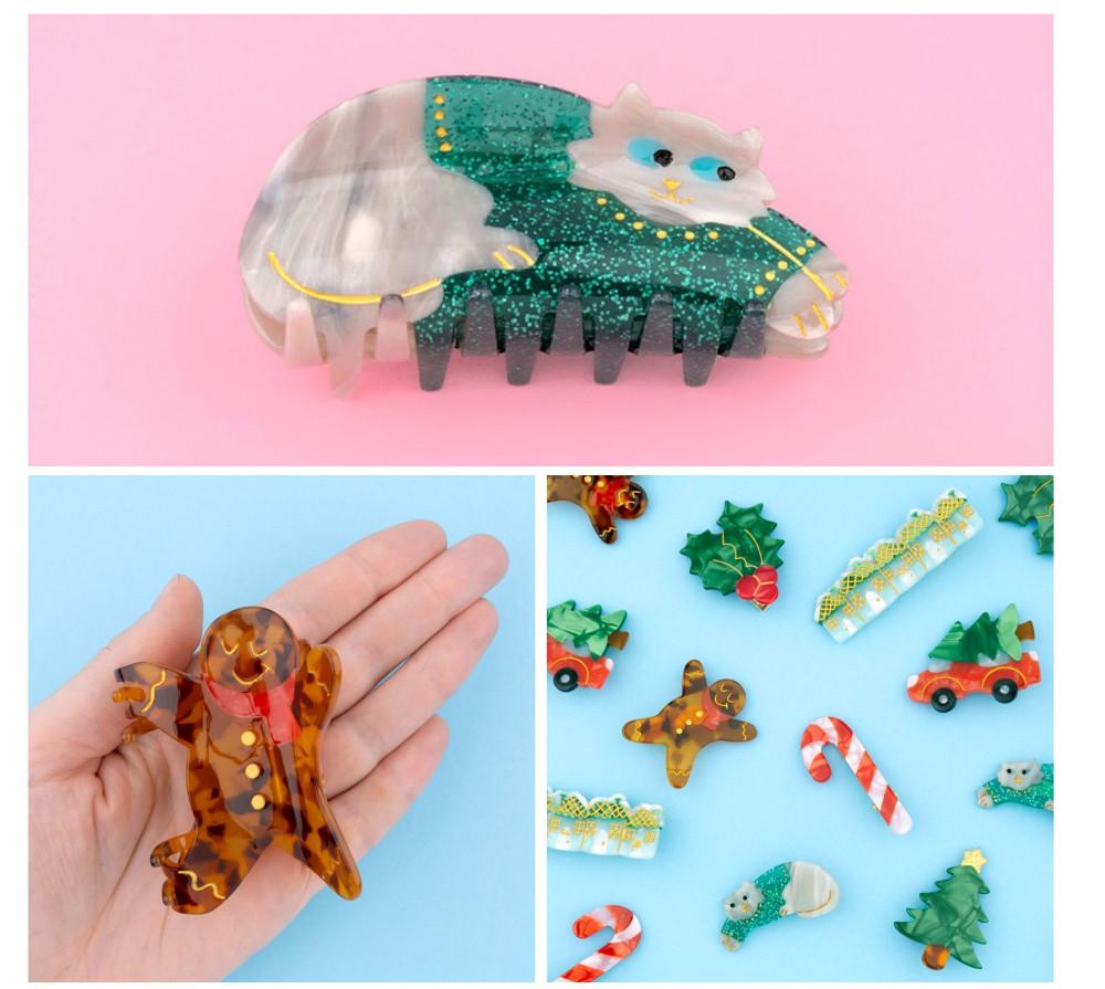 coucousuzette 쿠쿠수제뜨 크리스마스 집게핀 헤어클립 (스웨터고양이 트리 캔디)