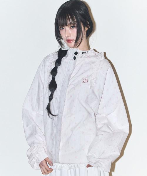 오블리크 프릴 후드 자켓 플라워