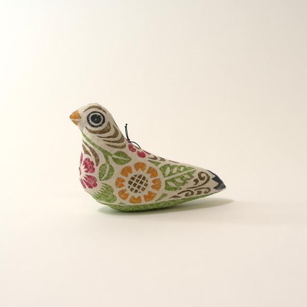 Green Bird Ornament_목판화