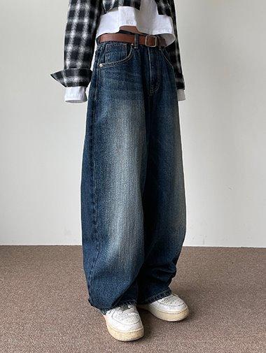 Retro denim wide pants