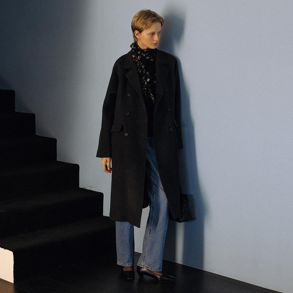 Cashmere Blend Raglan Double Coat in Charcoal