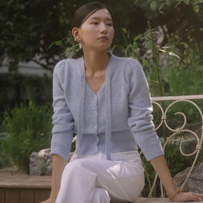 Tie point v-neck knit TIFA03CD06_Sky blue