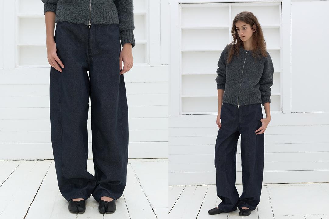 Curved denim pants (indigo)