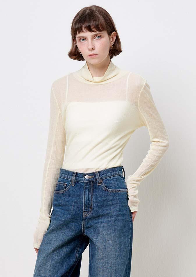 썸데이즈 터틀넥 티셔츠 라이트 옐로우