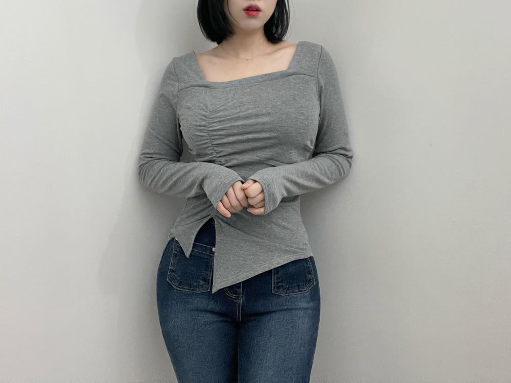 글래버 캣스 스퀘어 셔링 사선 슬릿티셔츠