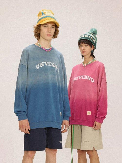 UNVESNO tide brand retro old fried flower wash water round neck pullover sweater couple tops SWS-1579