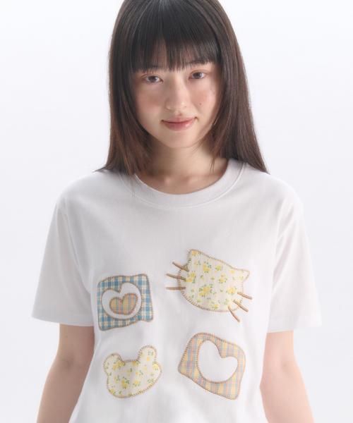 Meow Bear 아플리케 자수 반팔 티셔츠 AS1309 (화이트)