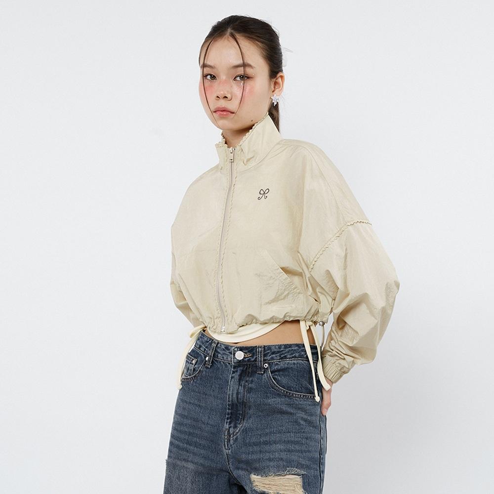 Lace Crop Wind Breaker Jumper (light beige)