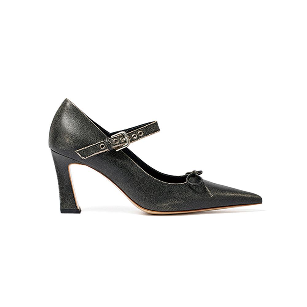 BUCKLE POINTY HEELS, CHARCOAL