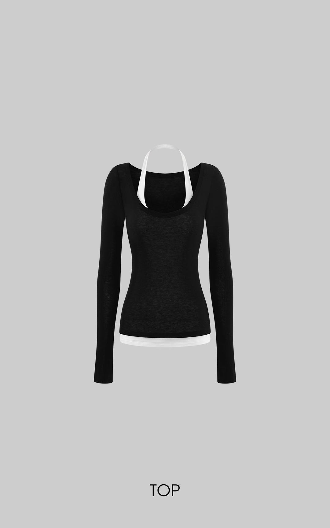 <tc>ROVENTE</tc> 레이어드 긴팔 탑 & 슬림 미니 스커트 투피스 세트