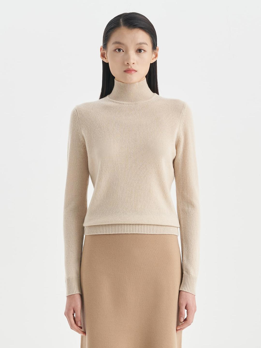 ⛄다이버착용⛄ Women Feather Cashmere Basic Turtle Pullover - Pale Sand