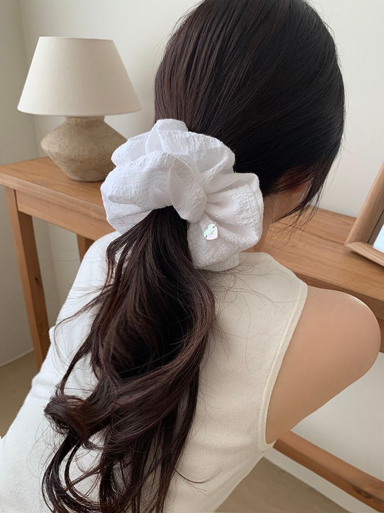 셀프러브 코튼 자개 스크런치 - 하트라벨 기본 풍성 빅사이즈 큰 곱창밴드 머리끈