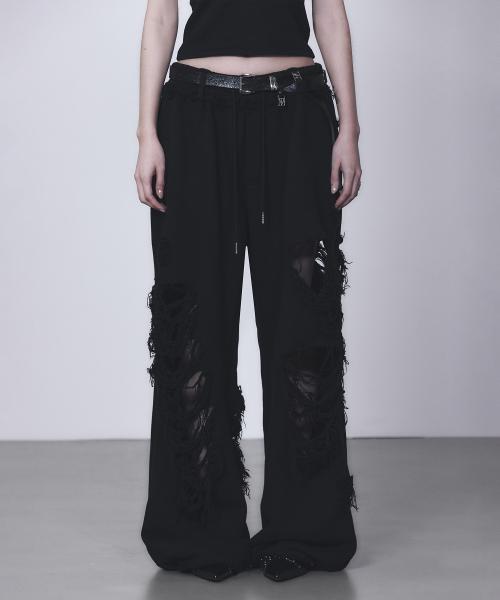 Scratch Damage Wide Sweat Pants [ Black ]