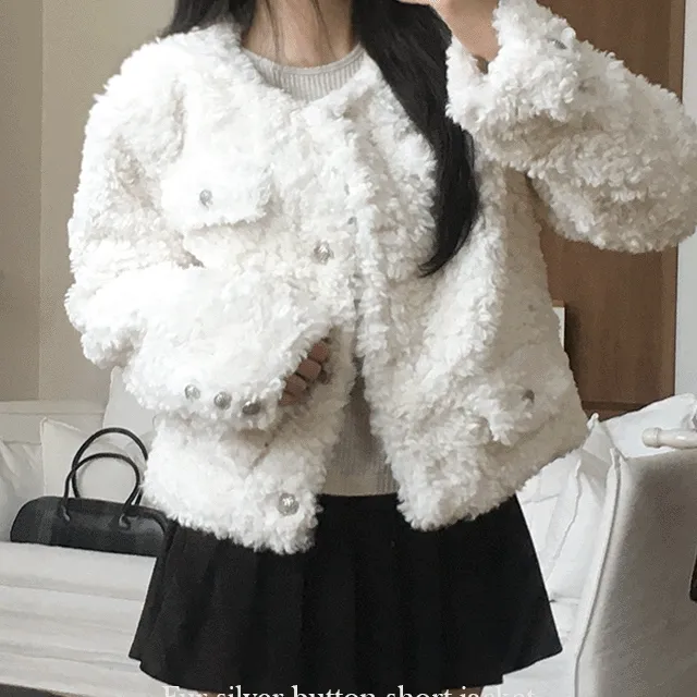 [당일출고🚀MD소장]양털 세미크롭 코트자켓(노카라 레그워머 초가을겨울 빈티지후리스 하프 울아우터 퍼오버핏 숏롱잠바 연말룩 빅사이즈파티룩 뽀글이코트 부클기모 떡볶이힙한옷 일본여행)