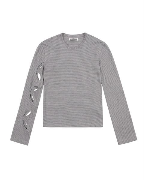 Pink & Khaki Stripe Long Sleeve Cutout Tee