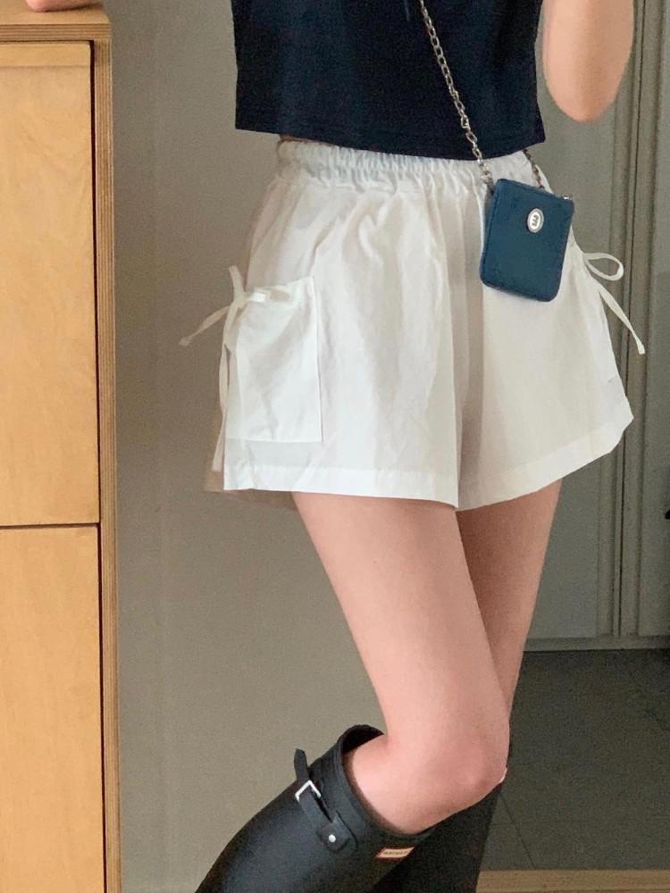 리본 코튼 숏 팬츠