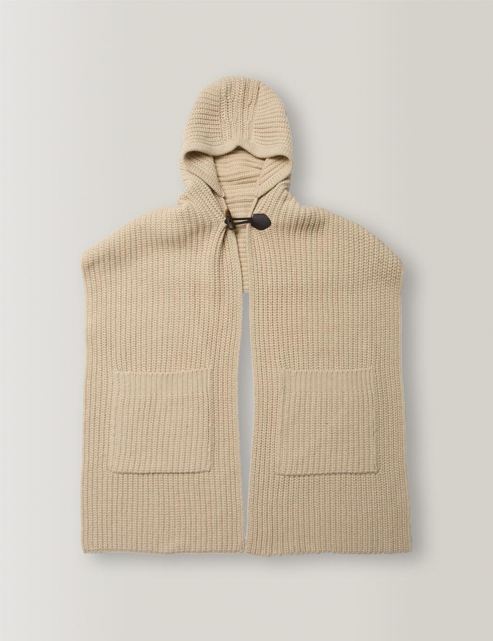 Toggle Cape Hooded Shawl (Beige)