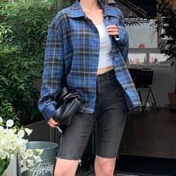 여성 메니스 박시핏 체크 포켓 언발 긴팔 남방