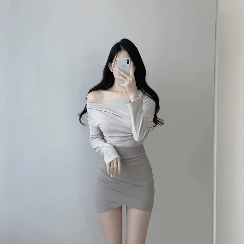 (심쿵섹시ღ,여리여리!!) 드렌 언발 셔링 오프숄더 드레이프 투웨이 긴팔 티셔츠 3color