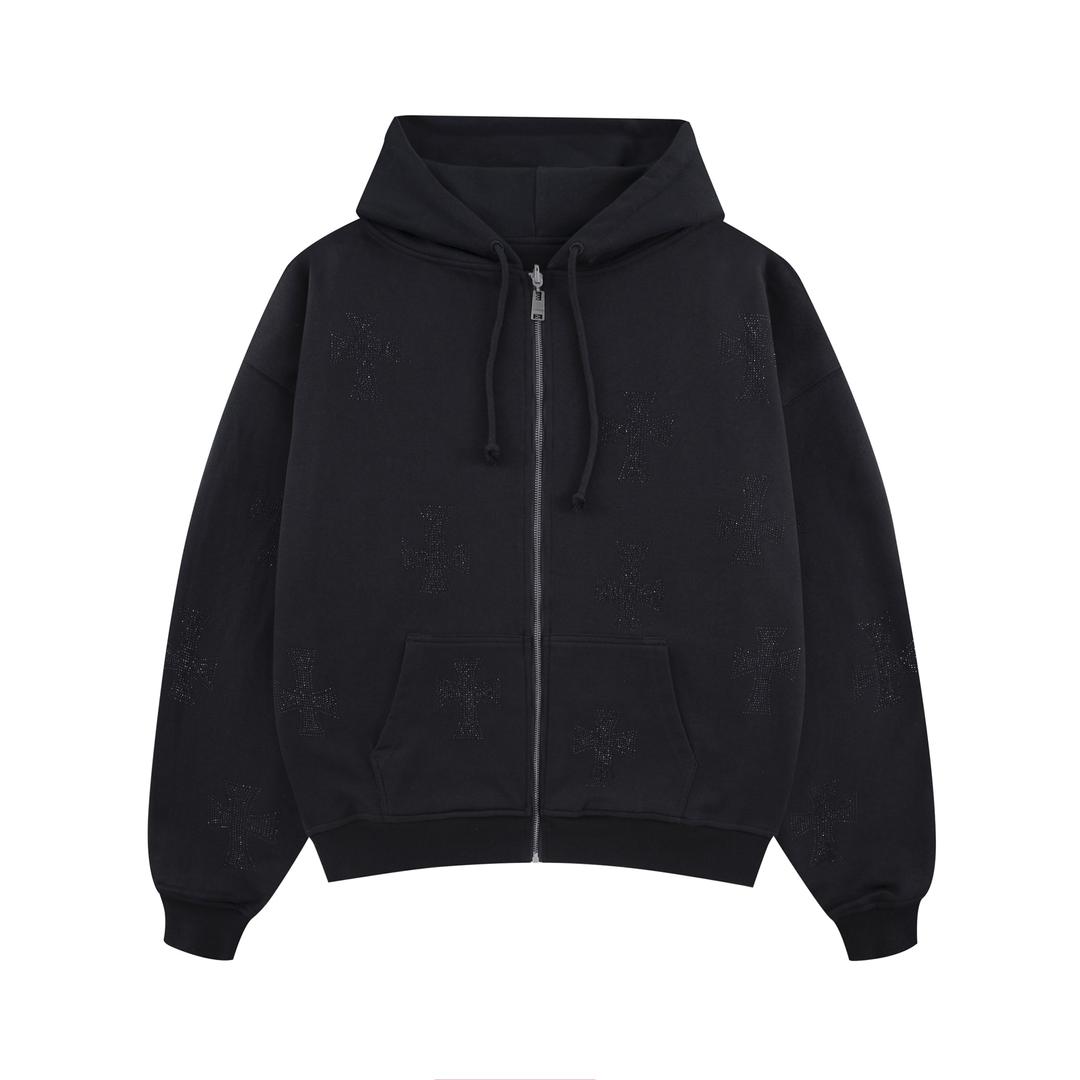 BLACKOUT REVERSIBLE RHINESTONE HOODIE - L
