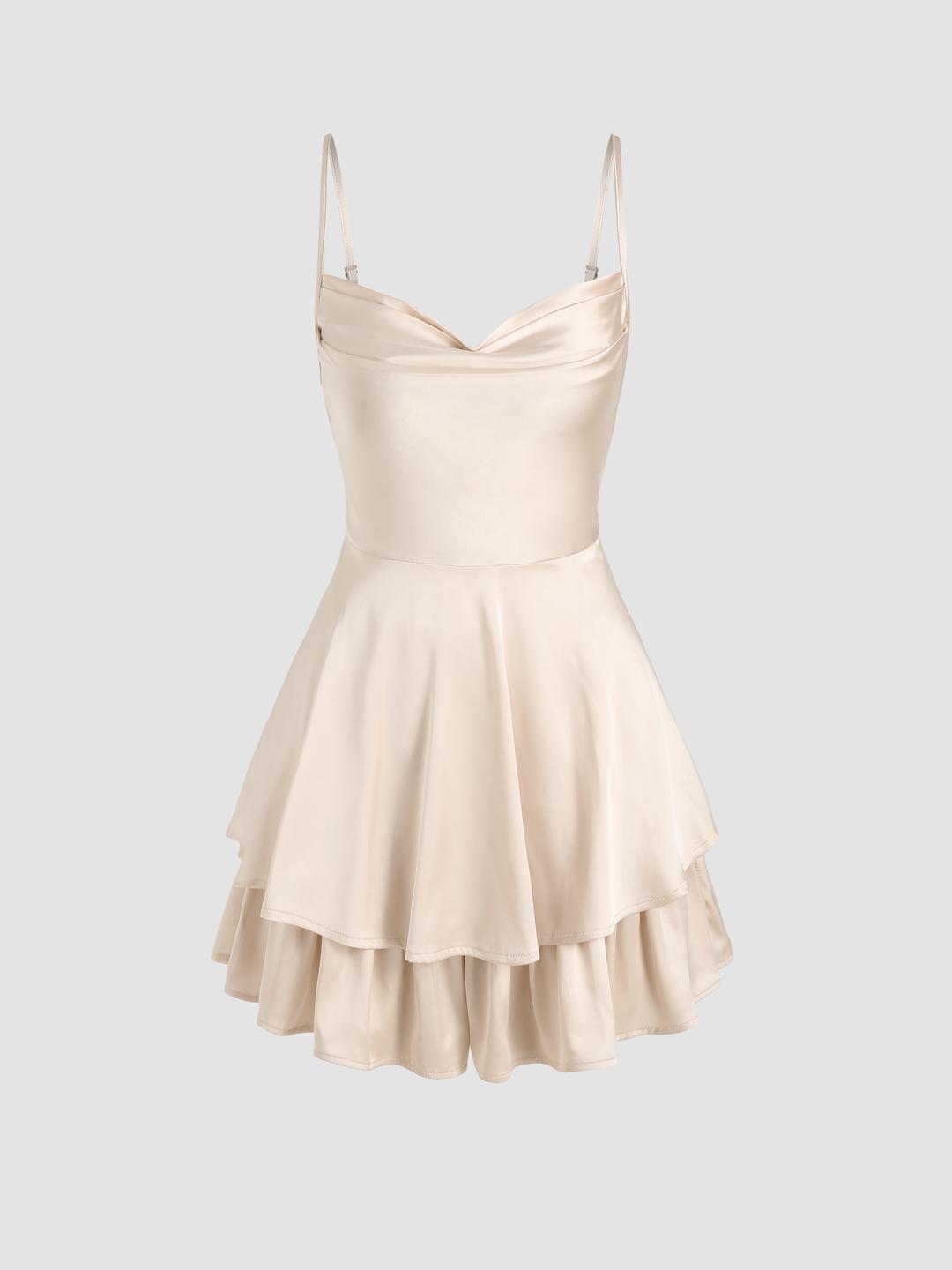 Cowl Neck Satin Layered Romper