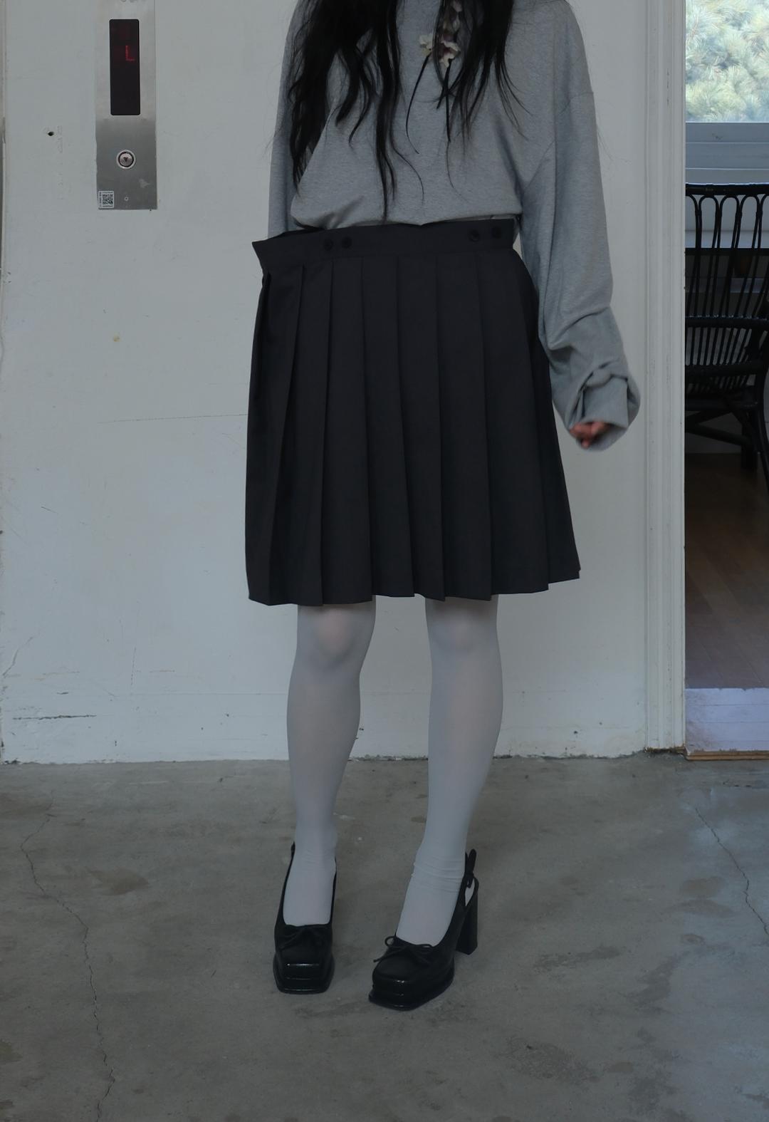 Button Pleated Skirt, 2color