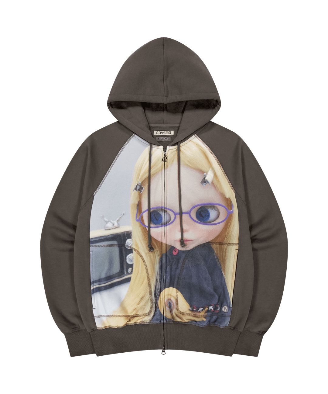 COYSEIO X BLYTHE GRAPHIC ZIP-UP HOODIE BROWN