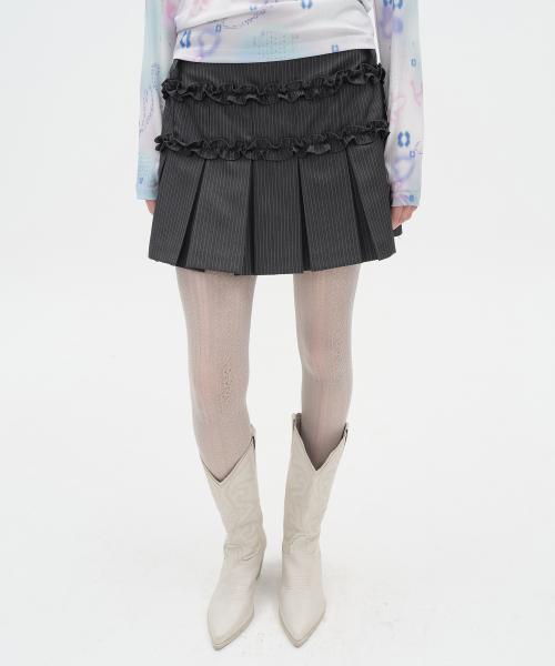 Ruffled Stripe Skirt [Charcoal]