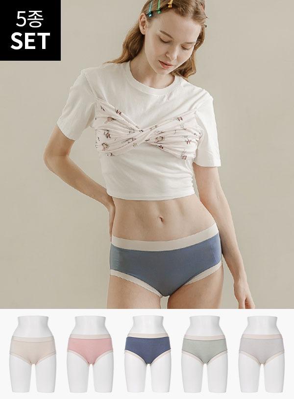 레트로레이디 무드 솔리드 인견 팬티 5종 패키지 LWHFW254-MT