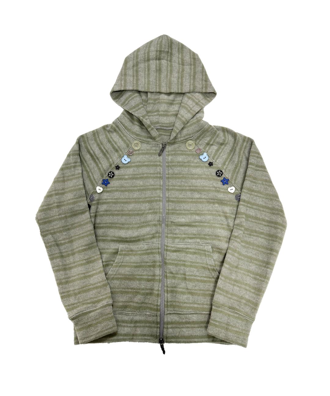 오디피기X탄산 스트라이프 버튼 후드집업 세이지그린