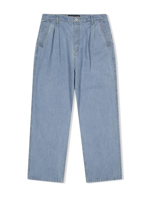 Two Tucked Ripstop Denim Pants Light Indigo