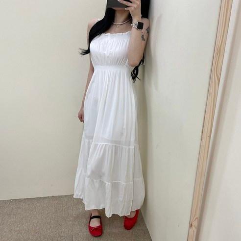 VANANA2 여성 리본 스모크 플레어 나시 롱원피스 4color - 원피스 | 쿠팡