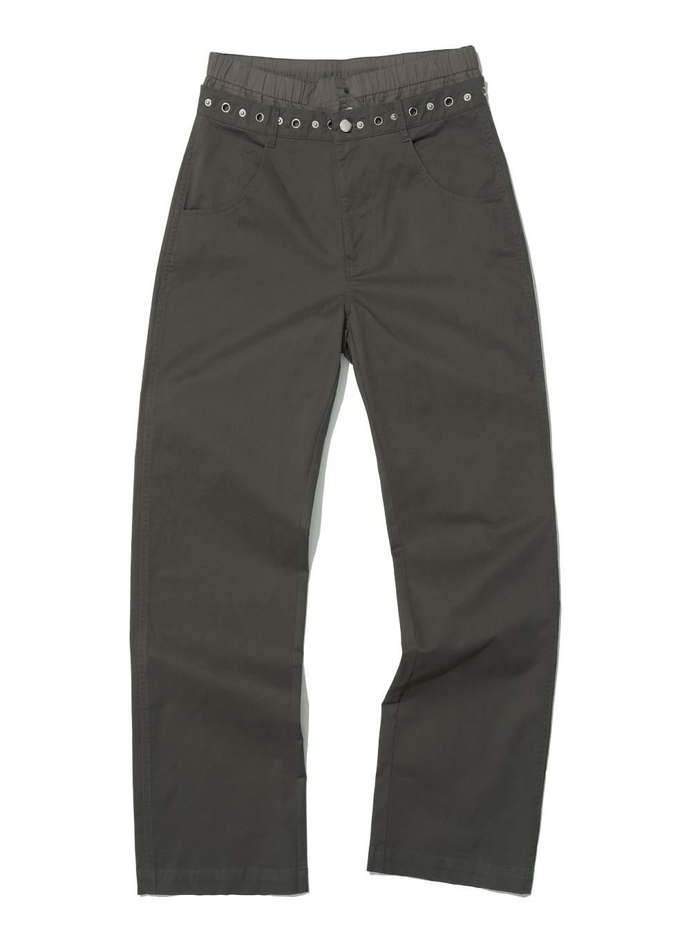 [WOMEN] 2WAY METAL POINTED DOUBLE WAIST PANTS_DARK BROWN