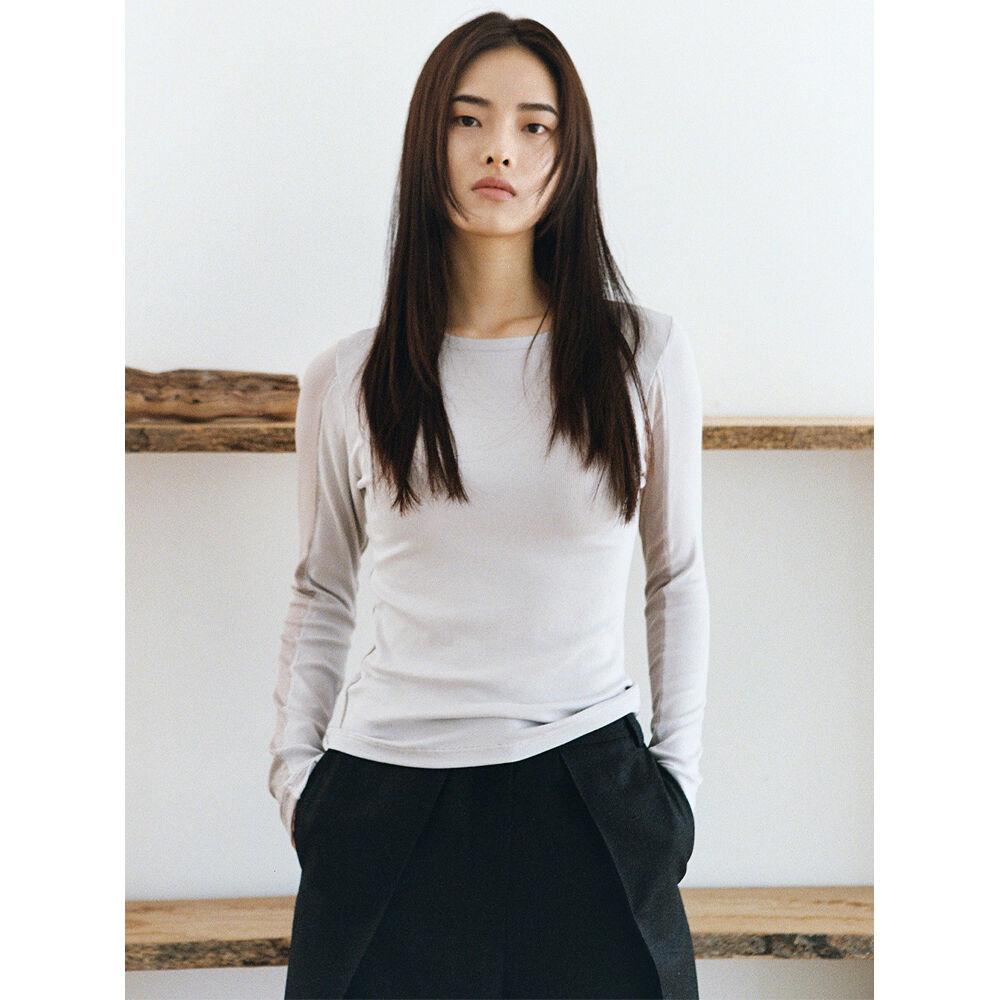 Two tone slim tee Beige